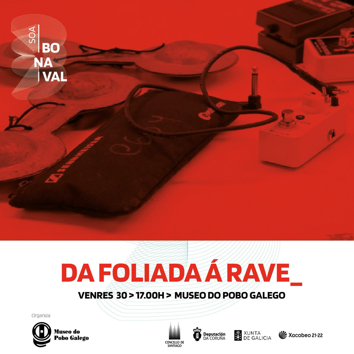 MuseodoPobo's tweet photo. Pasar dunha foliada a unha rave... sen saír do Museo! 🥁🎛️🏛️ É a proposta sonora do músico, compositor e produtor Nacho Muñoz para abrir o #soabonaval2022. Non quededes sen praza, que a experiencia promete! 💫 #músicaelectrónica #creaciónsonora #electrotrad https://t.co/sGRigMehqr
