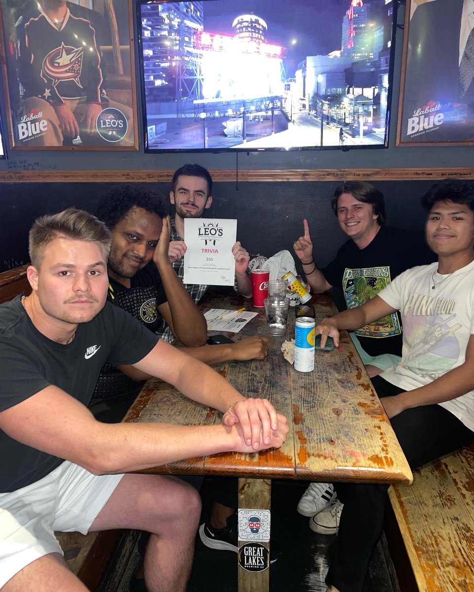 LeosOSU's tweet photo. We were trying to decide: trivia or football?!? So we figured, WHY NOT BOTH? Trivia starts at 7, and we’ll do a half size version that ends at 8. Then we’ve got Browns/Steelers tonight! #leoslove #getchitty https://t.co/99Jv8Bgfz6