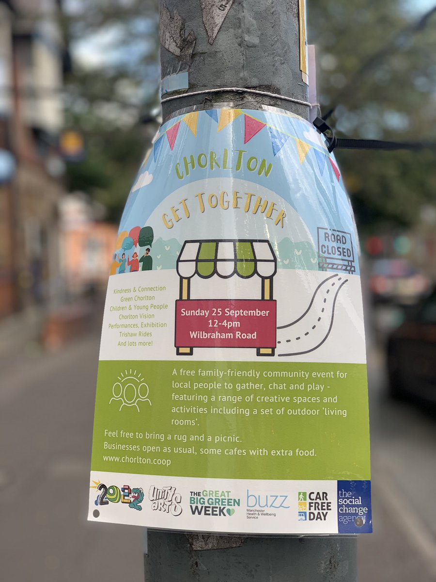 evefrancisholt's tweet image. You’re invited to the #ChorltonGetTogether on Sunday 25 Sept. The local community are transforming the centre of Chorlton into a car-free outdoor living room for all to enjoy.🌱 
👇See what happened last time
#CarFreeDay #BigGreenWeek #Chorlton 💕
