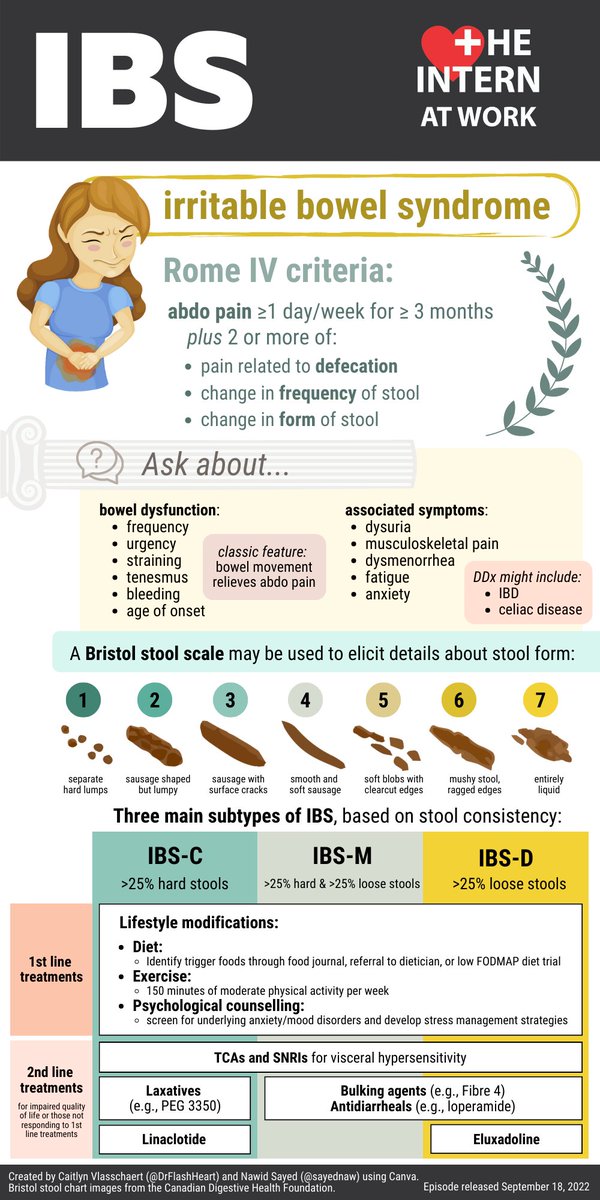 Got a gut feeling that your patient has IBS😟🩺? This is the pod for you! 

Written by Dr. @sayednaw (IM resident)✍️, reviewed by @DrDaveRod (Neurogastroenterology) and Dr. Laura Marcotte (GIM)🔍, edited by @alisonlaiMD🎙️, and illustrated by @DrFlashHeart🎨.