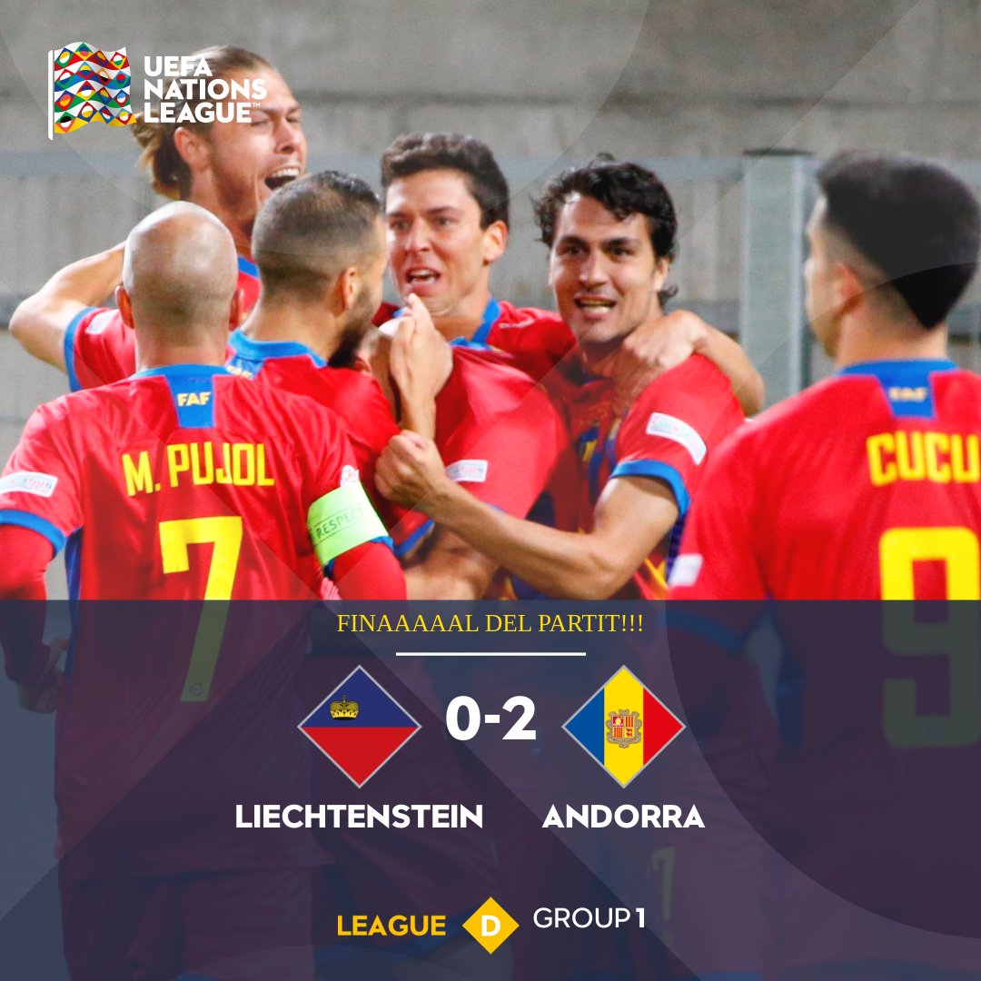 FINAL DEL PARTIT! VICTÒRIA! 🇱🇮🇦🇩
🔥 La Selecció obté el segon triomf a domicili gràcies als gols de Berto (4') i Cervós (81'). Portem 7 punts! Rècord en una competició oficial! 🙌🙌

🏟️ Diumenge, tots al NACIONAL! Letònia per tancar la Nations, a les 3 de la tarda!

#SomAndorra