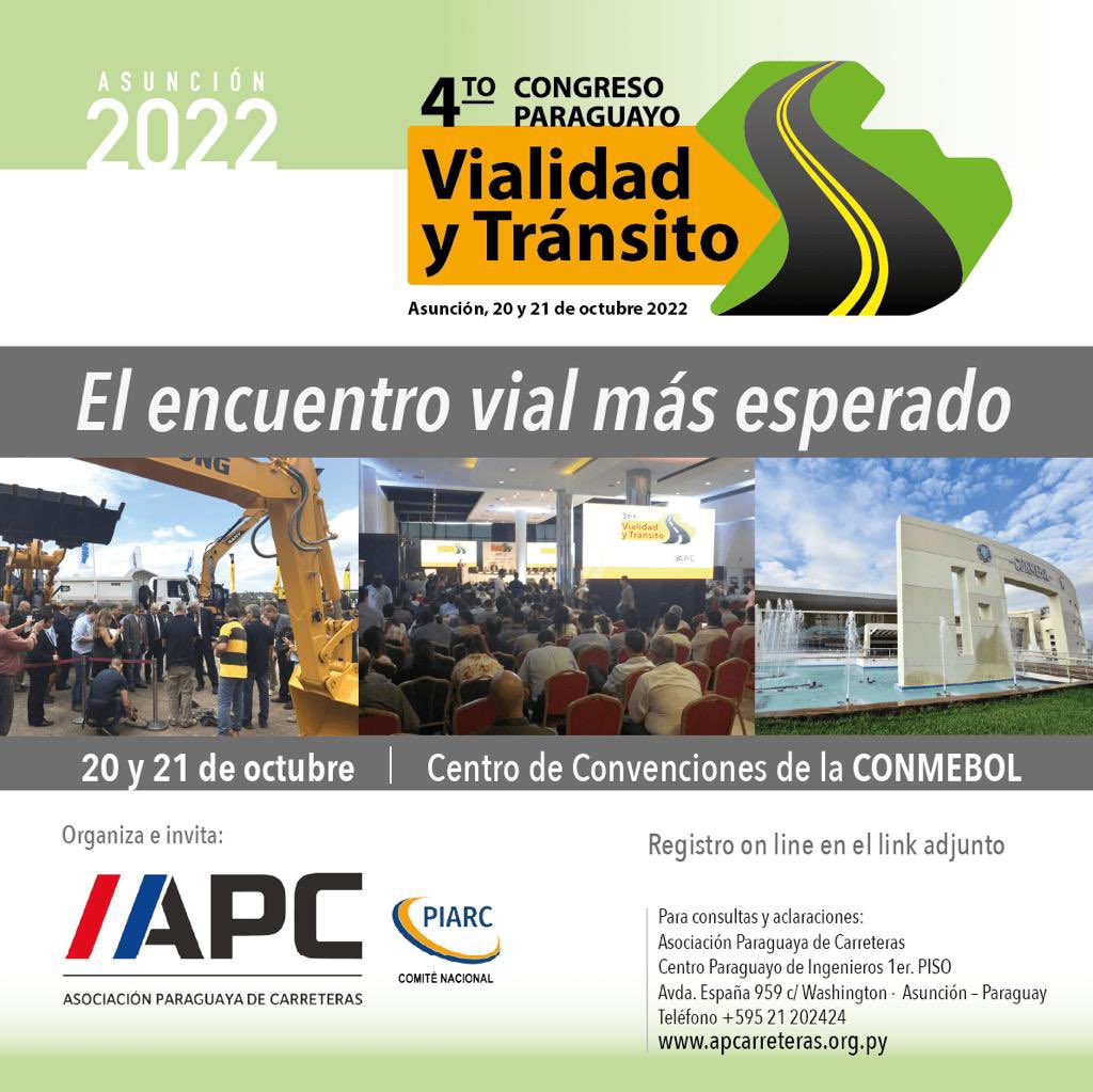 Participá de la gran gala de la Vialidad 2022 #4toCPVyT organizado por la 
<a href="/apc_py/">Asociación Paraguaya de Carreteras</a>
 Inscribite ya ￼￼👇

￼bit.ly/3KhLvn9

#4toCPVyT #apc #vialidad #expovial #congreso #transito
