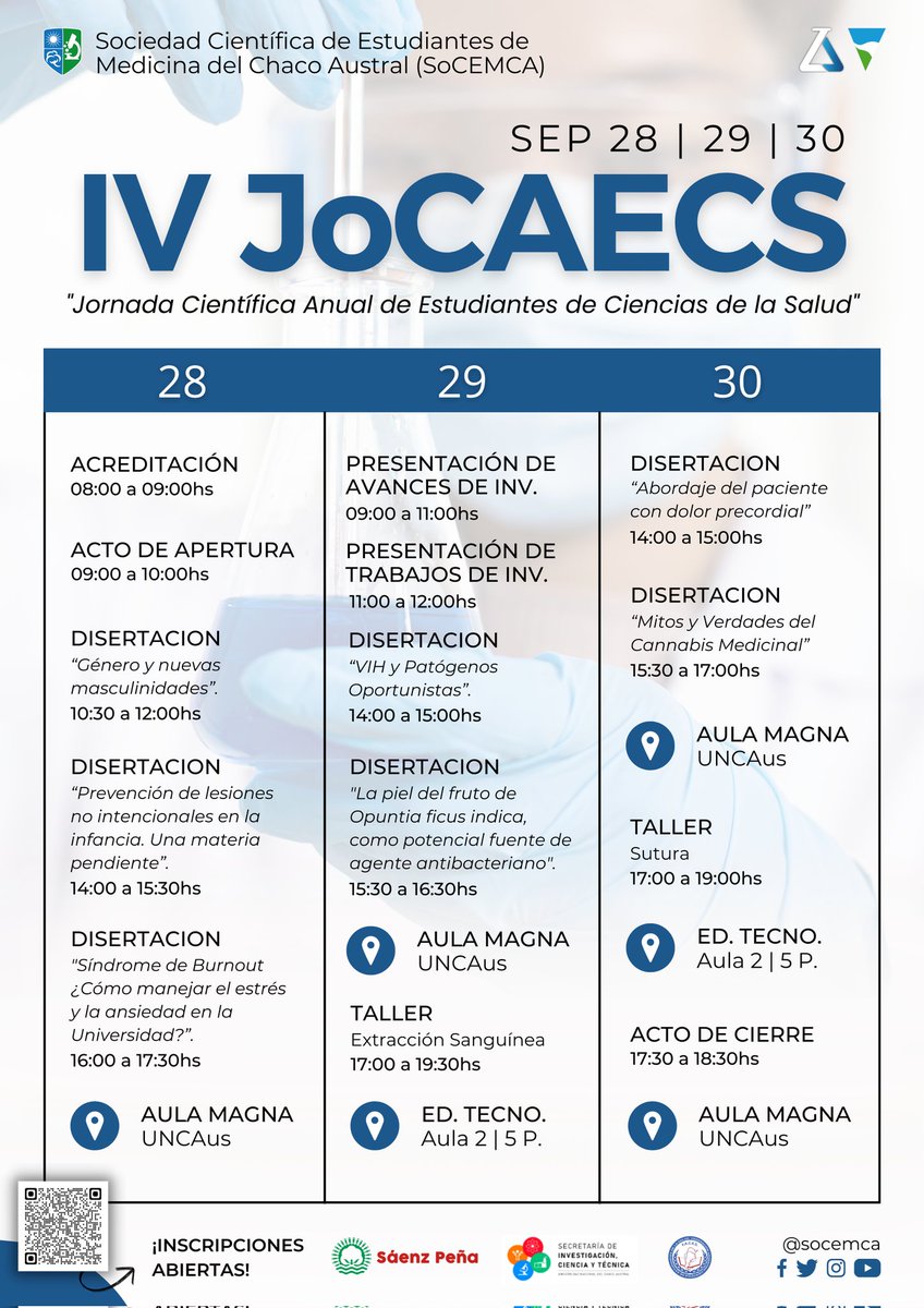 Socemca's tweet photo. SoCEMCA PRESENTA:
IV Jornada Científica Anual de Estudiantes de Ciencias de la Salud (JoCAECS) 🔬

📆 28 |  29 | 30 de Septiembre

🌐 | PRESENCIAL

👩‍⚕️ | Destinado a Estudiantes de Medicina y carreras afines.

¡SEGUINOS PARA NO PERDERTE NADA! #SoCEMCA #IVJoCAECS 💚💙 https://t.co/CR7tcdIPu7