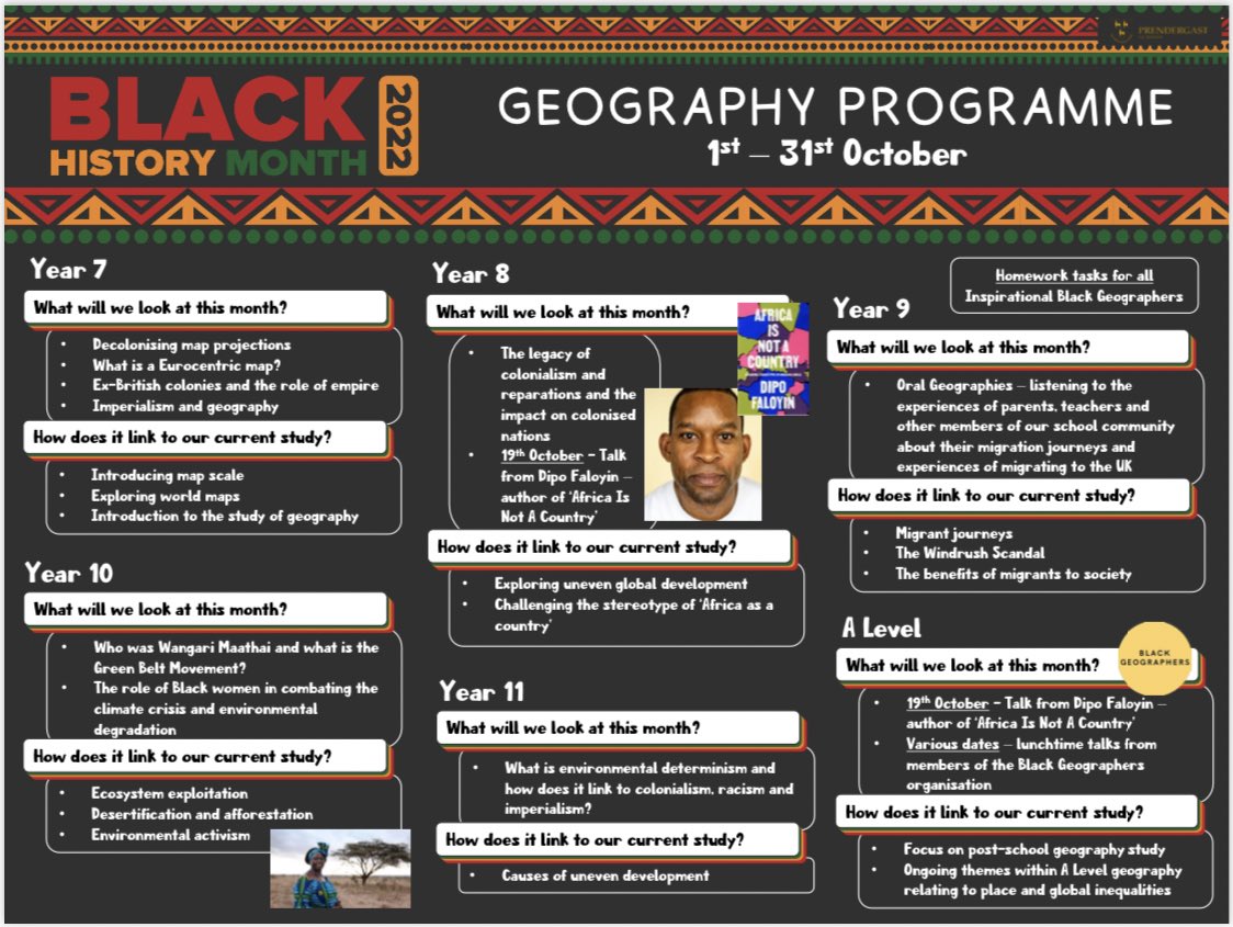 Benjaminrecovx's tweet photo. Our geography department has so many exciting things lined up to celebrate #BlackHistoryMonth, from the wonderful @blackgeogorg to a talk from the great @DipoFaloyin! Particularly looking forward to hearing some parents’ Oral Geographies too @VoicesProject_! #geographyteacher https://t.co/r6lJHN2DpJ