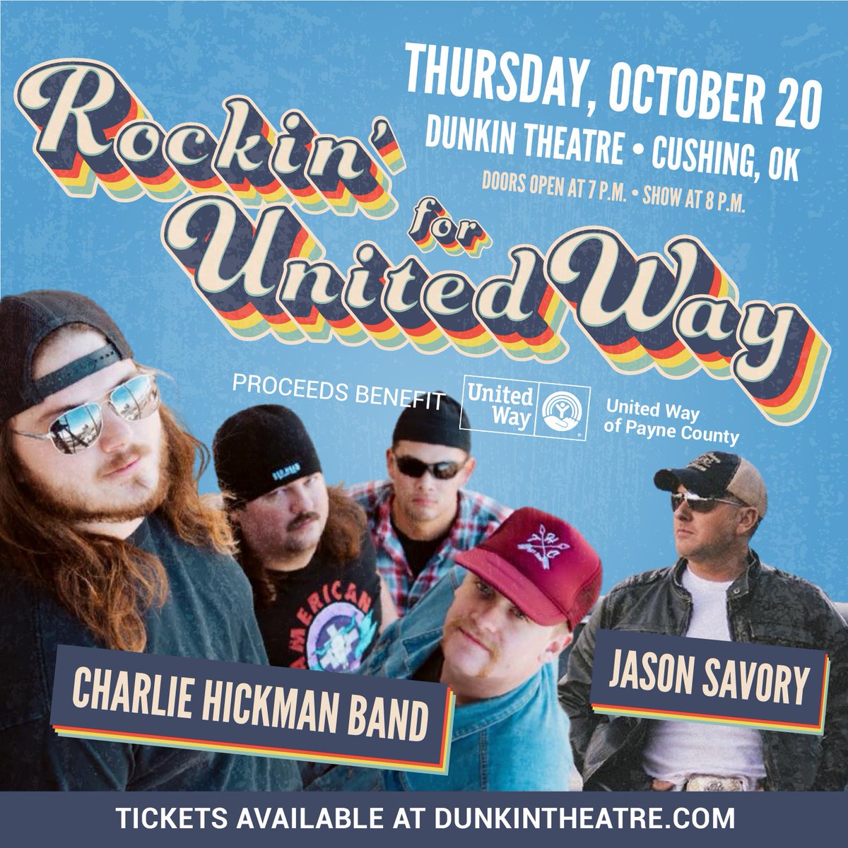 Join us for the FIRST-EVER Rockin' for United Way Benefit Concert at The Dunkin Theatre on October 20! Charlie Hickman Band will headline the night, with an opener from Jason Savory. Ticket sales support United Way! Get your tickets for as low as $20 at tinyurl.com/RockinforUnite….