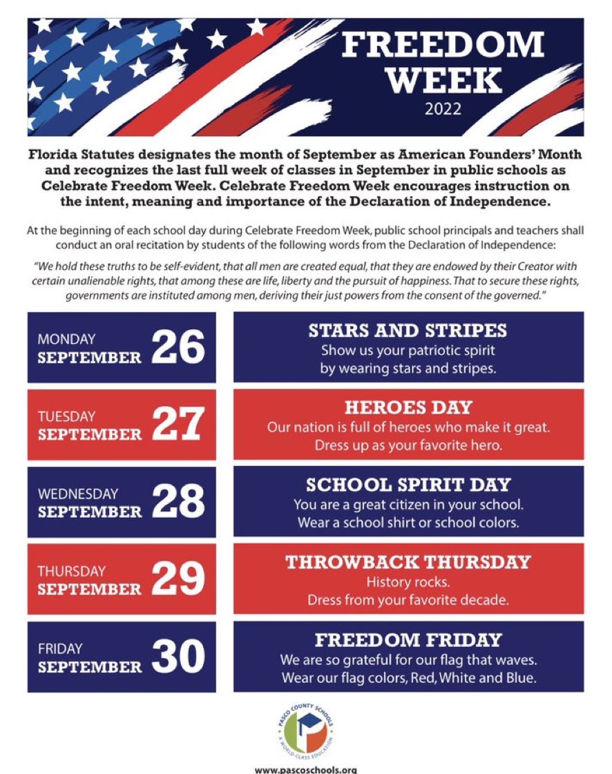 ClmsRaiders's tweet photo. Raider Nation is ready to celebrate Freedom Week #PascoCelebratesFreedom @leadlearnpasco https://t.co/BPActBA8U7