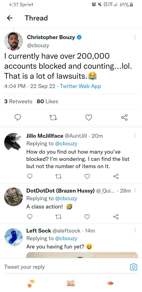 booksdiamonds's tweet photo. @ThatUmbrella He's loving this!  @NatetheLawyer   @ThatUmbrella 
Also 200,000 blocked ... 200,000 !!  Insane ... why?? https://t.co/h2ibg86FhE