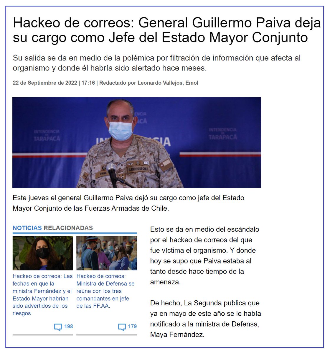 A ver... a ver...
Se pide la renuncia al General Paiva por responsabilidad de mando.
Determinar al culpable está bajo investigación.
¿Y por qué no hace lo mismo y renuncia la Ministra Fernández que sabía desde mayo sobre los saqueos y como Ministra de Defensa no hizo nada?