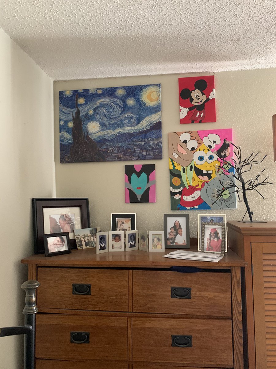 Haremaaaa's tweet photo. My parting gifts to all my family, I took all my paintings from my art wall at home and installed it in my lil sister, granny, mom &amp; lil brother rooms https://t.co/ZbEGNYc2fn