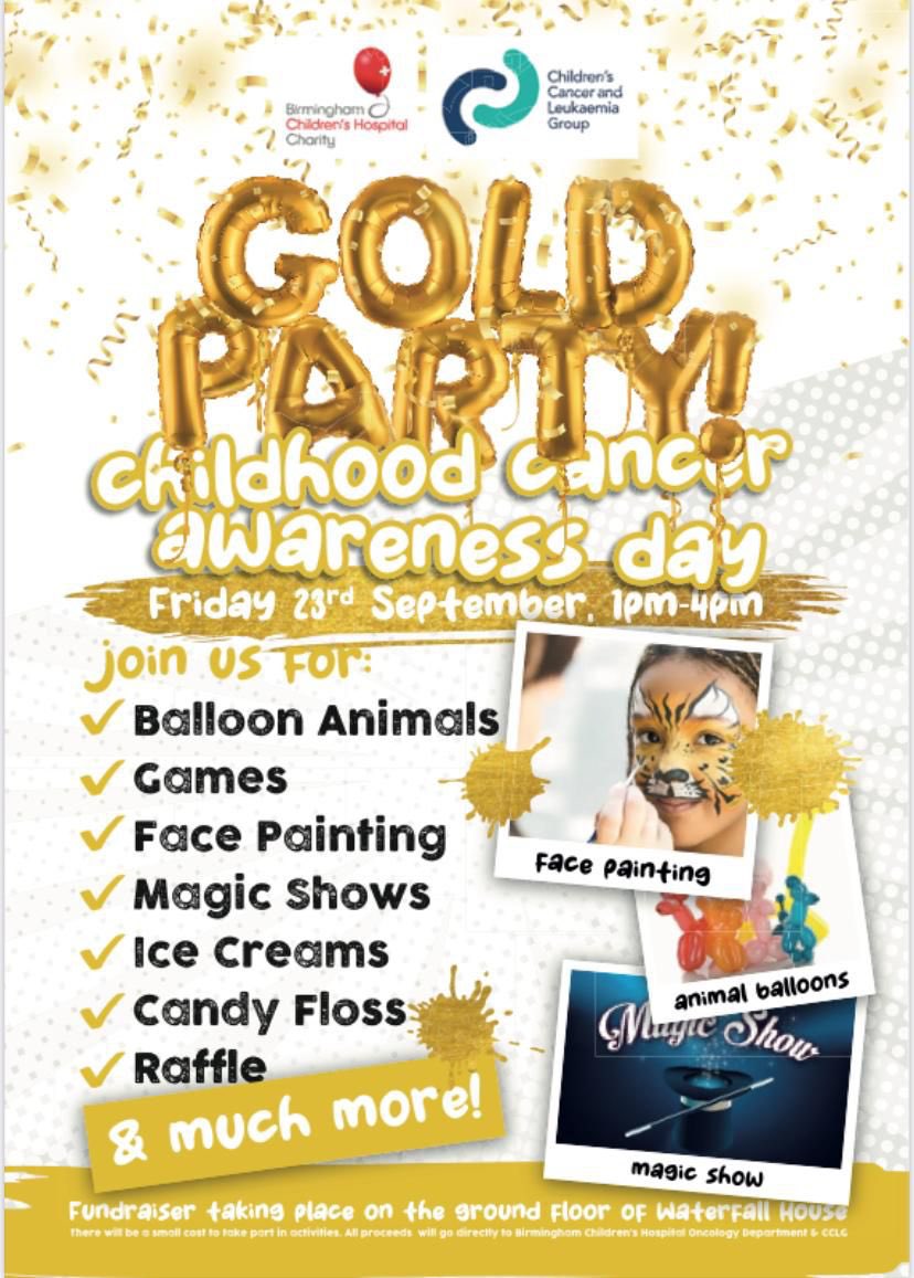 AuntyEmesis's tweet photo. Nearly party time!! Bring your pennies and head down to waterfall house tomorrow afternoon for an epic party 🎉🎉🎉 all for childhood cancer awareness month @Bham_Childrens @BWCHBoss #CCAM #TeamCrunch https://t.co/7zx4eT7aD6