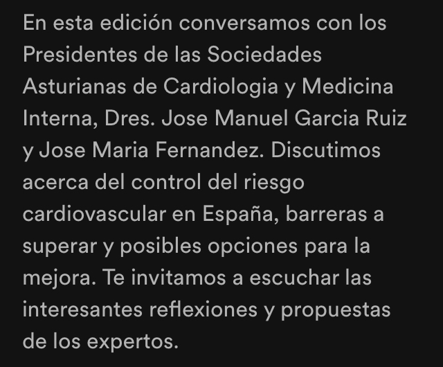 Podcasts de la Sociedad Asturiana de Cardiología (@podcastsdelasac) on Twitter photo 🎙02x01 : Conversaciones con Expertos en Riesgo Cardio🫀Vascular
<a href="/JesusMdelaHera/">Jesus M de la Hera Galarza</a>, <a href="/chemachir/">Chema Fernandez</a> y Jose M Garcia Ruiz revisan como mejorar nuestra SaludCV
Escúchalo en:
Apple podcasts: cutt.ly/TVbLsjJ
Google podcasts:cutt.ly/CVbLxm9
Spotify: cutt.ly/5GYvAnt 🎙02x01 : Conversaciones con Expertos en Riesgo Cardio🫀Vascular
<a href="/JesusMdelaHera/">Jesus M de la Hera Galarza</a>, <a href="/chemachir/">Chema Fernandez</a> y Jose M Garcia Ruiz revisan como mejorar nuestra SaludCV
Escúchalo en:
Apple podcasts: cutt.ly/TVbLsjJ
Google podcasts:cutt.ly/CVbLxm9
Spotify: cutt.ly/5GYvAnt