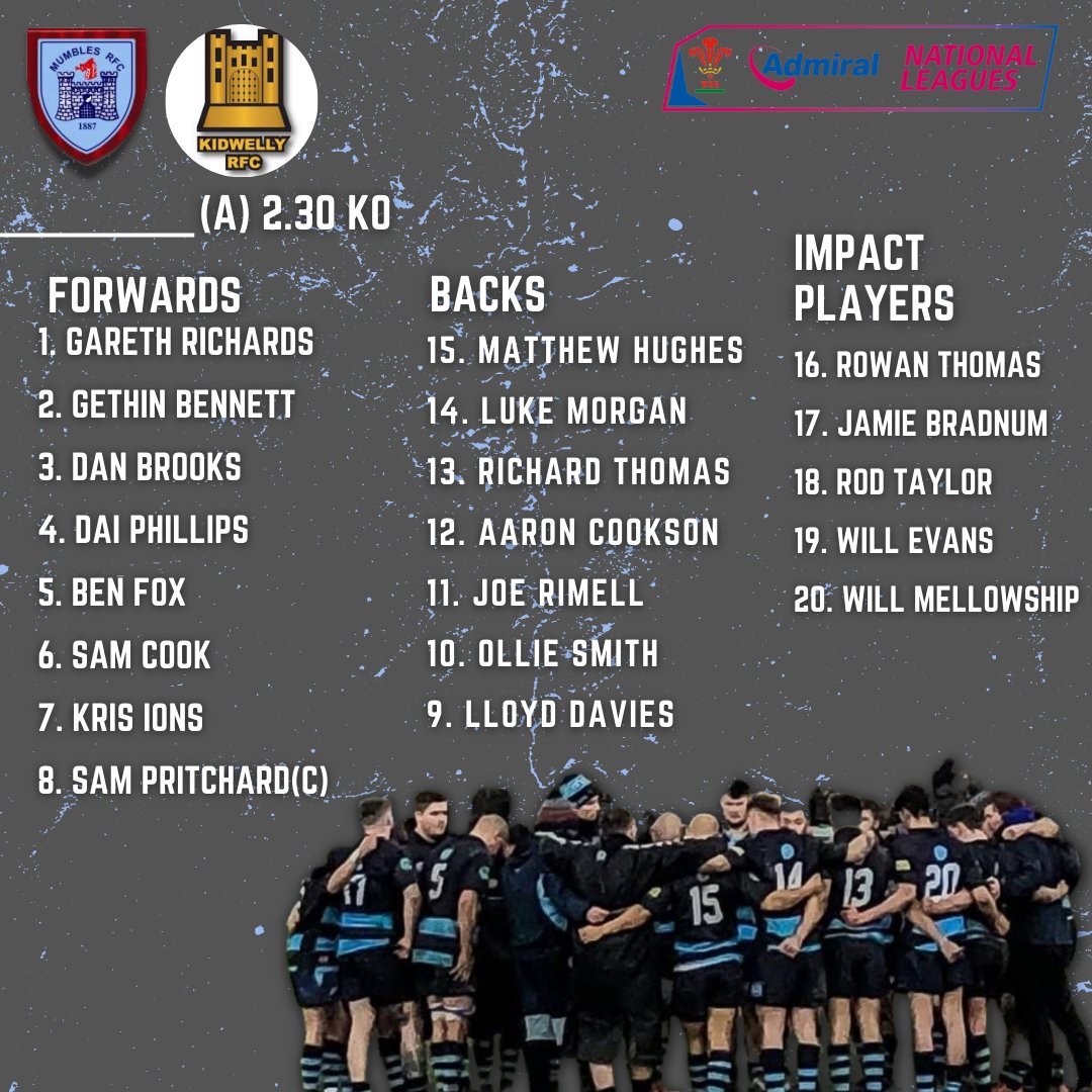 Team to face <a href="/rfc_kidwelly/">Kidwelly RFC</a> (A) this Saturday

#Blueblood #Mightymumbles