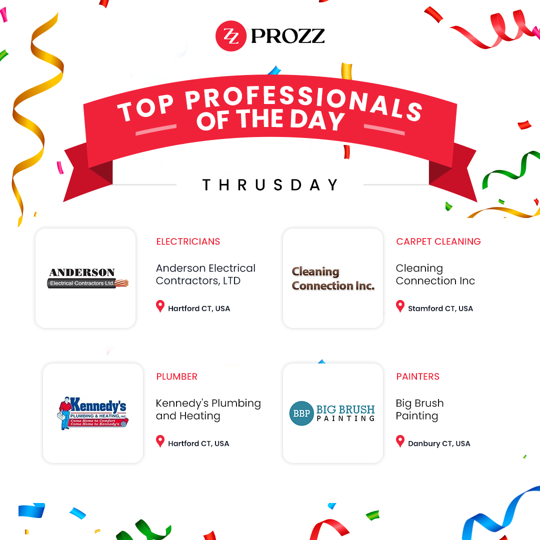Prozz10's tweet photo. We are pleased to announce our top professionals for the Thursday
Congratulations to Following Business Owners!!
★ Anderson Electrical Contractors, LTD
★ Kennedy's Plumbing and Heating
★ Cleaning Connection Inc
★ Big Brush Painting
Well deserved!
#Prozz https://t.co/C0Dp6KUGRm