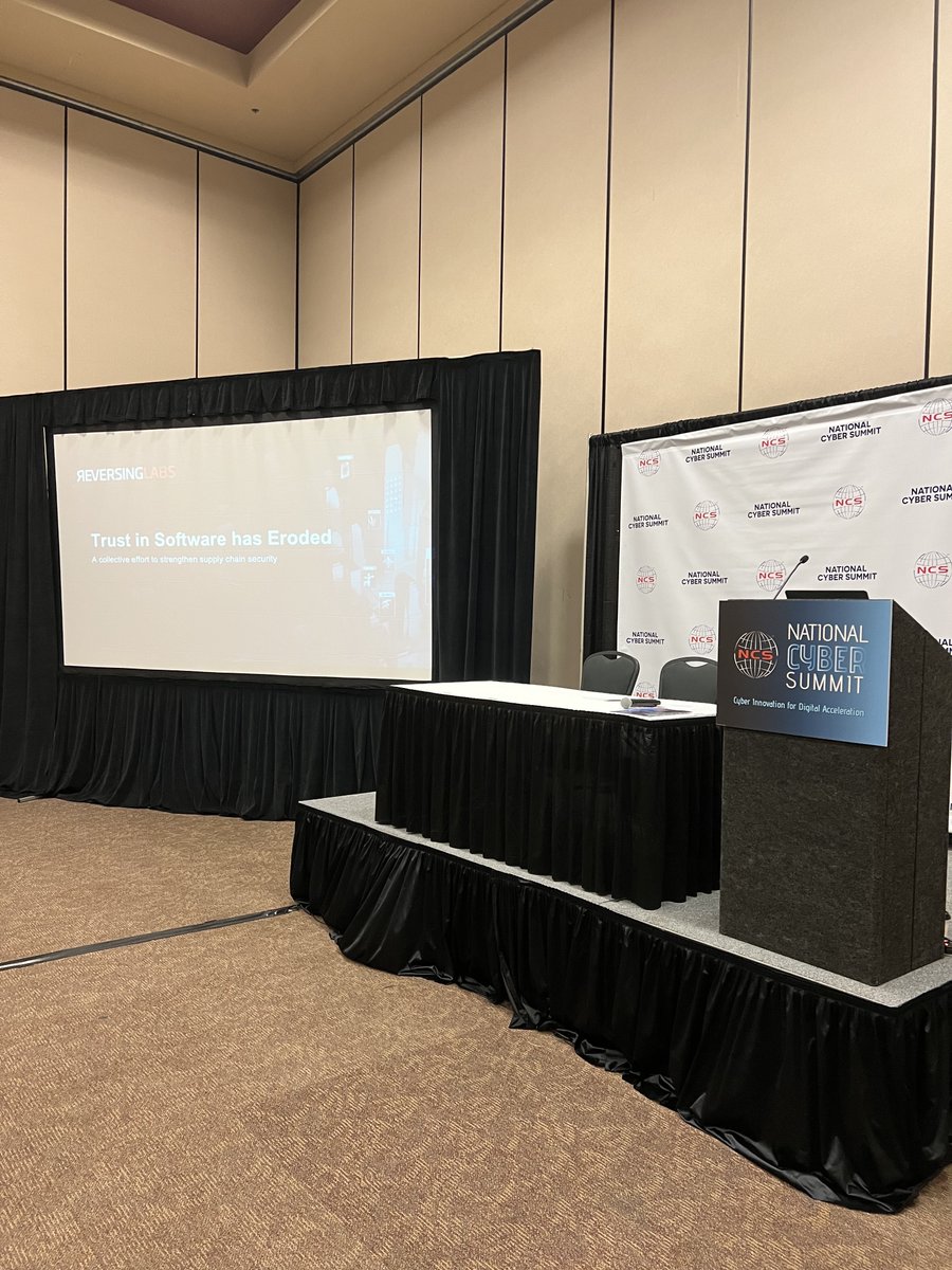 ReversingLabs's tweet photo. @ReversingLabs #SoftwareAssurance Evangelist Charlie Jones had a great time speaking about #softwaresupplychain security at this year's @NatlCyberSummit in Hunstville, AL! Special thanks to all who attended. https://t.co/HmnFzdPDtd