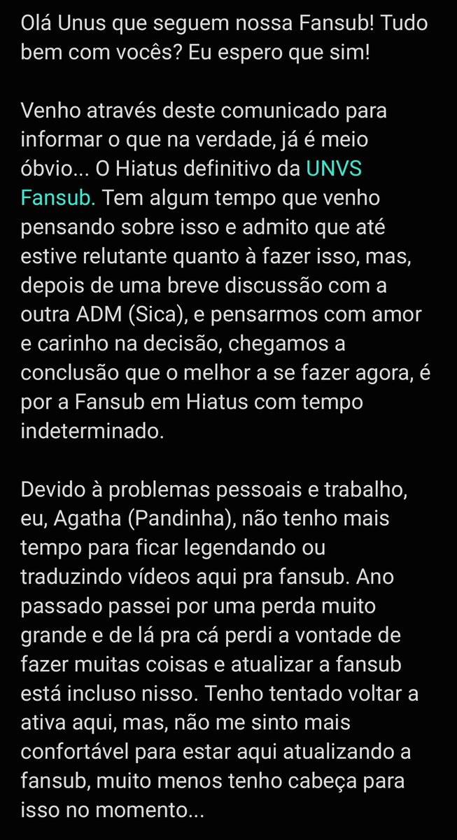 unvsfansub's tweet photo. ⚠️ Comunicado ⚠️ https://t.co/YFy0TBrxXM