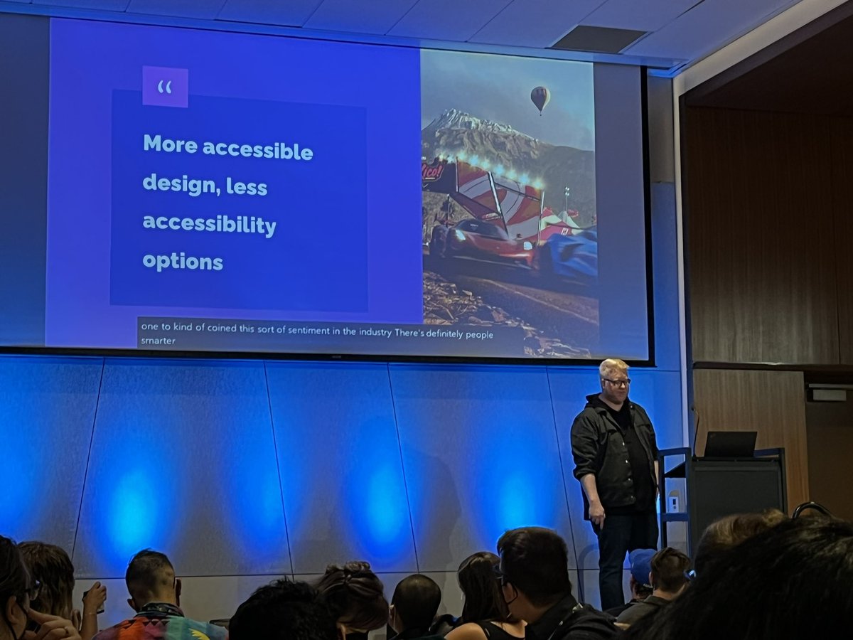 “Make more accessible design, less accessible options.” ~<a href="/stevesaylor/">Steve Saylor</a> at the #gameuxsummit
#UX #a11y #gamedev