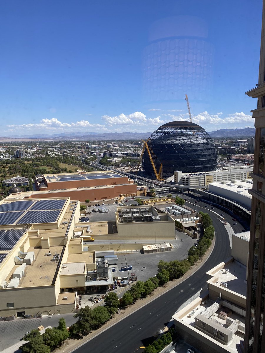 Our hotel view of the <a href="/msgsphere/">MSG Sphere</a> being built. 1.8B Las Vegas entertainment venue with a record 580,000-square-foot exterior LED display, #avtweeps #technology