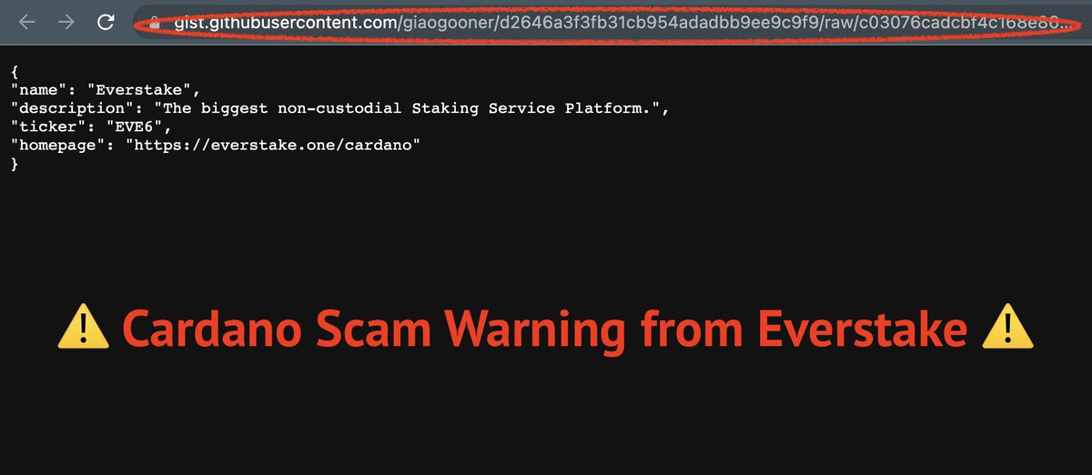 everstake_pool's tweet photo. ⚠️⚠️⚠️ CARDANO SCAM WARNING ⚠️⚠️⚠️

This is NOT our @Cardano staking pool: https://t.co/AjMMB7w65g.

They even indicated our relay node, but the metadata link doesn't lead to https://t.co/835o3fjYCT.

Getting in touch w/ @CardanoStiftung. Will appreciate RTs from the community. https://t.co/u21Aj9AVjs