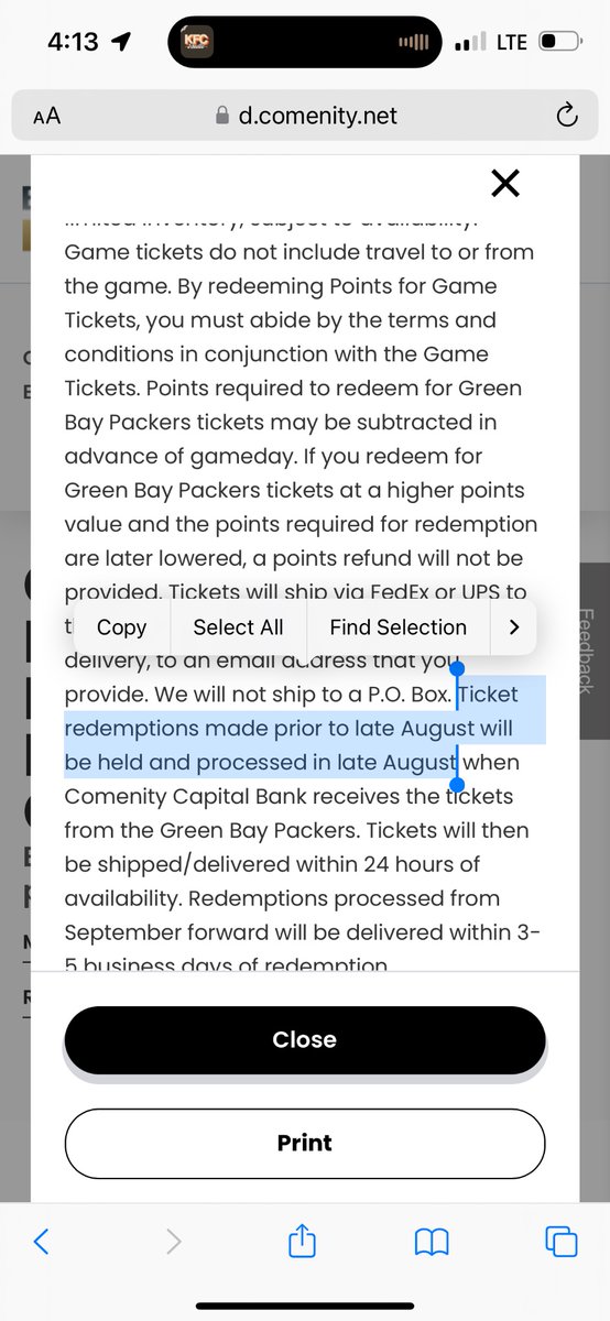 ChrisNance9's tweet photo. @NFLExtraPoints Can you explain your terms of service? Highlighted states otherwise. I’ve also received the other 4 sets of tickets I redeemed and those games are months away. https://t.co/F0D2djAUUy