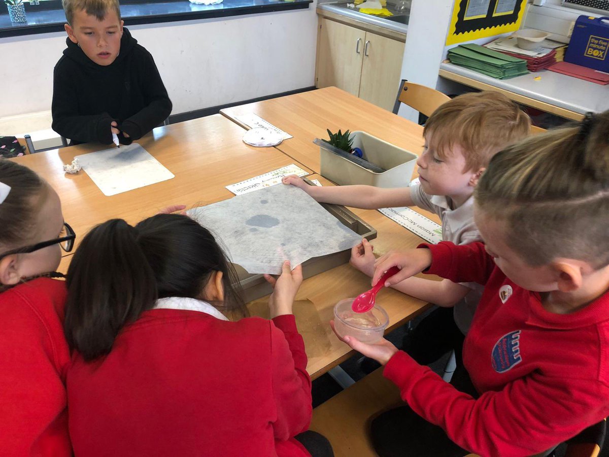 AntoninePrimary's tweet photo. Fantastic science experiments taking place in P4 as they investigate absorbency and record their results applying their knowledge of tally marks and charts to record their findings. #STEM #teamwork #mathsacrosslearning https://t.co/2l2E188nLY