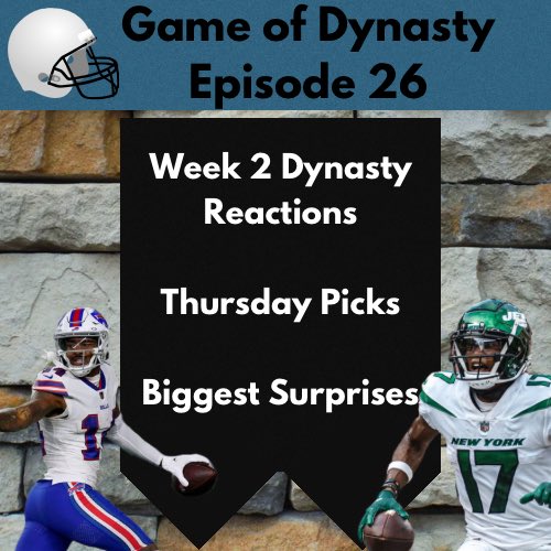 GameofDynasty's tweet photo. After an undefeated week in @timmymr’s dynasty leagues, he’s on the mic breaking down the biggest surprises in Dynasty #FantasyFootball this season! 

🎧🍎 https://t.co/rzAI1Q3a1f

🎧🟢 https://t.co/wlEdNu996I https://t.co/daxycOzSFn