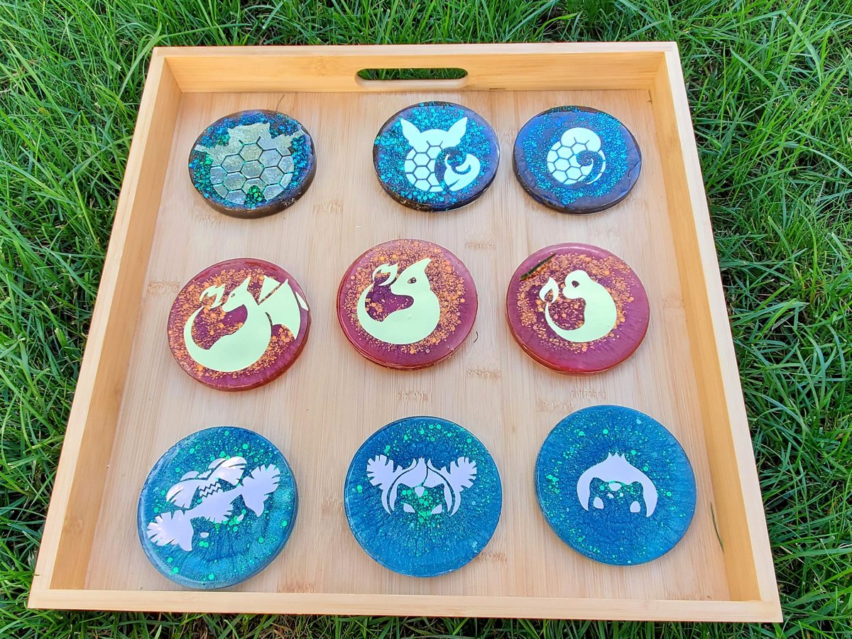 LoreplaysGames's tweet photo. Pokemon coasters I've been making! Totally open for c0mms, they're on my Etsy! Custom requests or just these, it's like, whatever. Let me know! https://t.co/YZ9HTYsJ1B