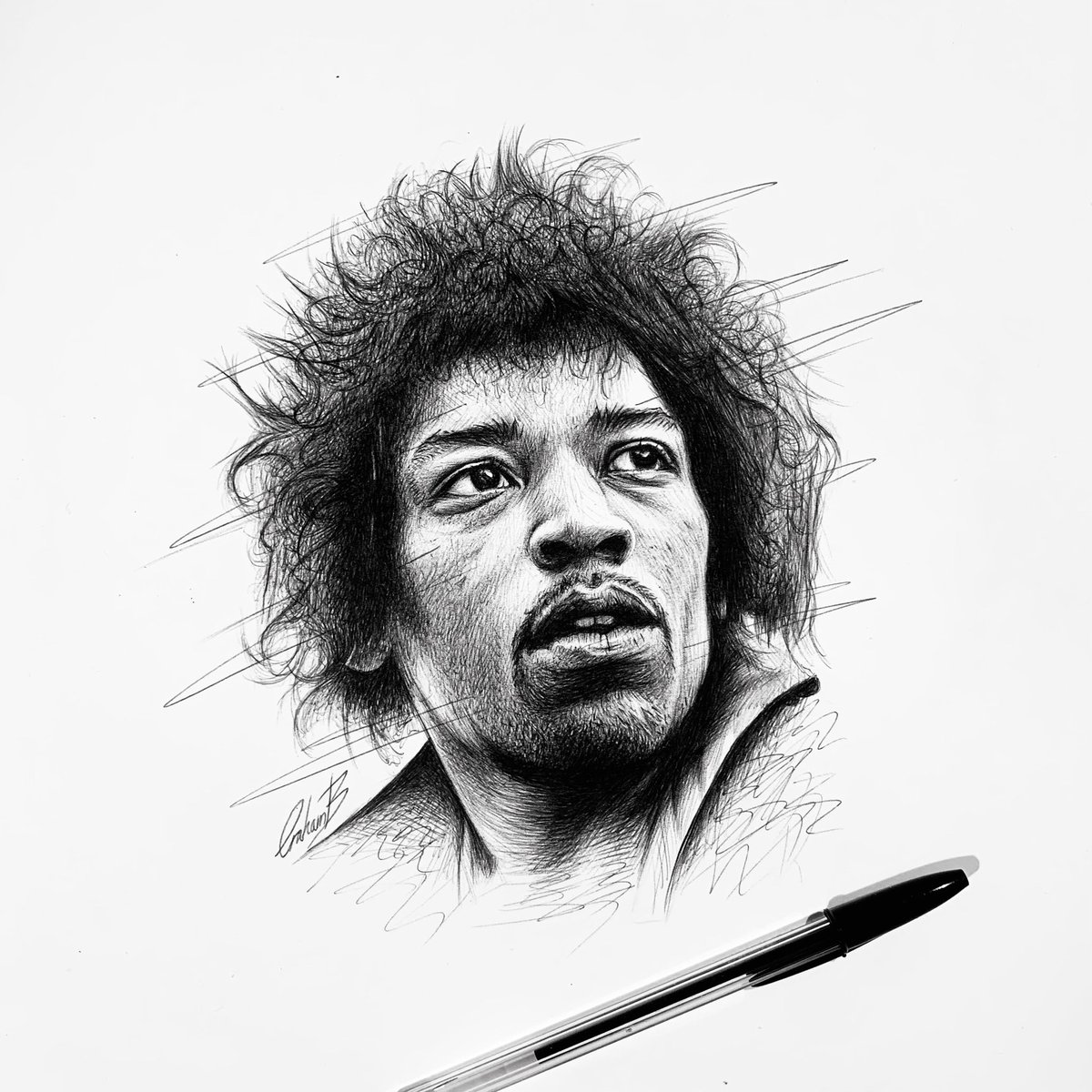 GrahamBArtist's tweet photo. Jimi Hendrix, Bic biro sketch on paper. Available to purchase now on my website. #jimihendrix #art #fanart #inksketch #inksketchart #scribbleart #portrait #bicart https://t.co/pvTGIWhDag