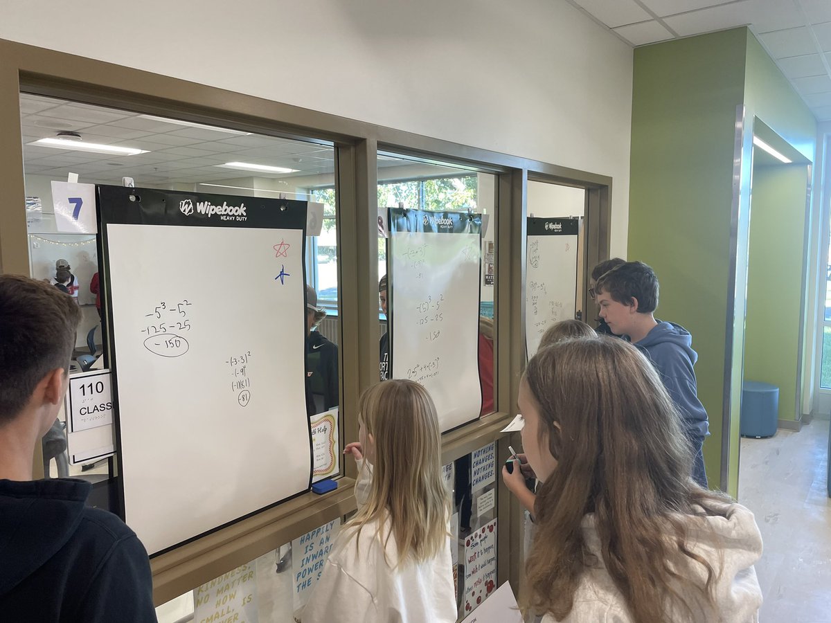 MrsBoyer728's tweet photo. Quote of the day @ElkRiverVMS: “I love that this math class is so interactive!” The math talk heard throughout the room today gave me chills! 😍 Vertical whiteboards for the win in Algebra One! #iteachmath #collaborativegroups #AVIDforcollege #thinkingclassroom #vnps @ISD728 https://t.co/OW3pkreMrb