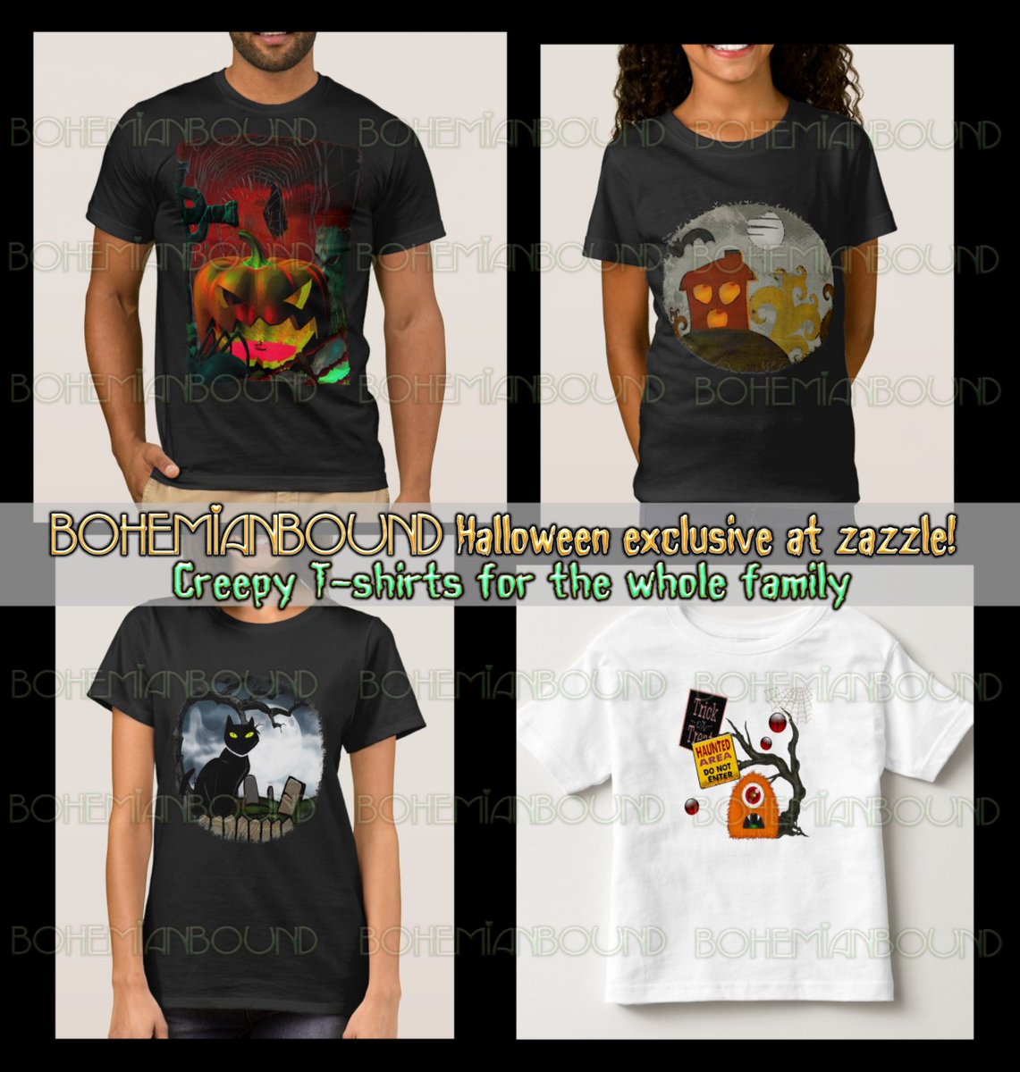 BohemianBound's tweet photo. Bohemian Bound Halloween - Spooktacular Designs, Creepy Favors &amp; More to LoVe by Bohemian Bound, Exclusive Custom Products Printed by Zazzle @zazzle #Halloween2022 #halloweencards #halloweentshirts #halloweentees #halloweeninvitations https://t.co/6mbJt8gdN6 https://t.co/GjGxpb2wiy