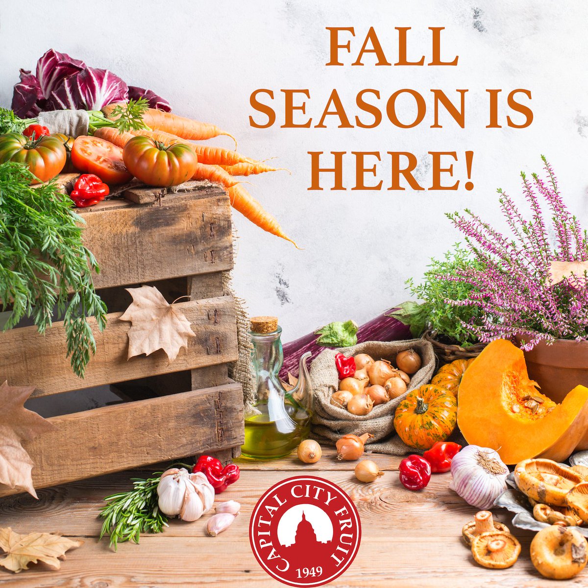 It's the first day of Autumn and cooler weather has arrived!   We have plenty of squash, cabbage, zucchini, Chile peppers, tomatoes, onions, potatoes and so much more. Check out our store at capitalcityfruit.com/shop/ to find lots of fall fruits and veggies!
