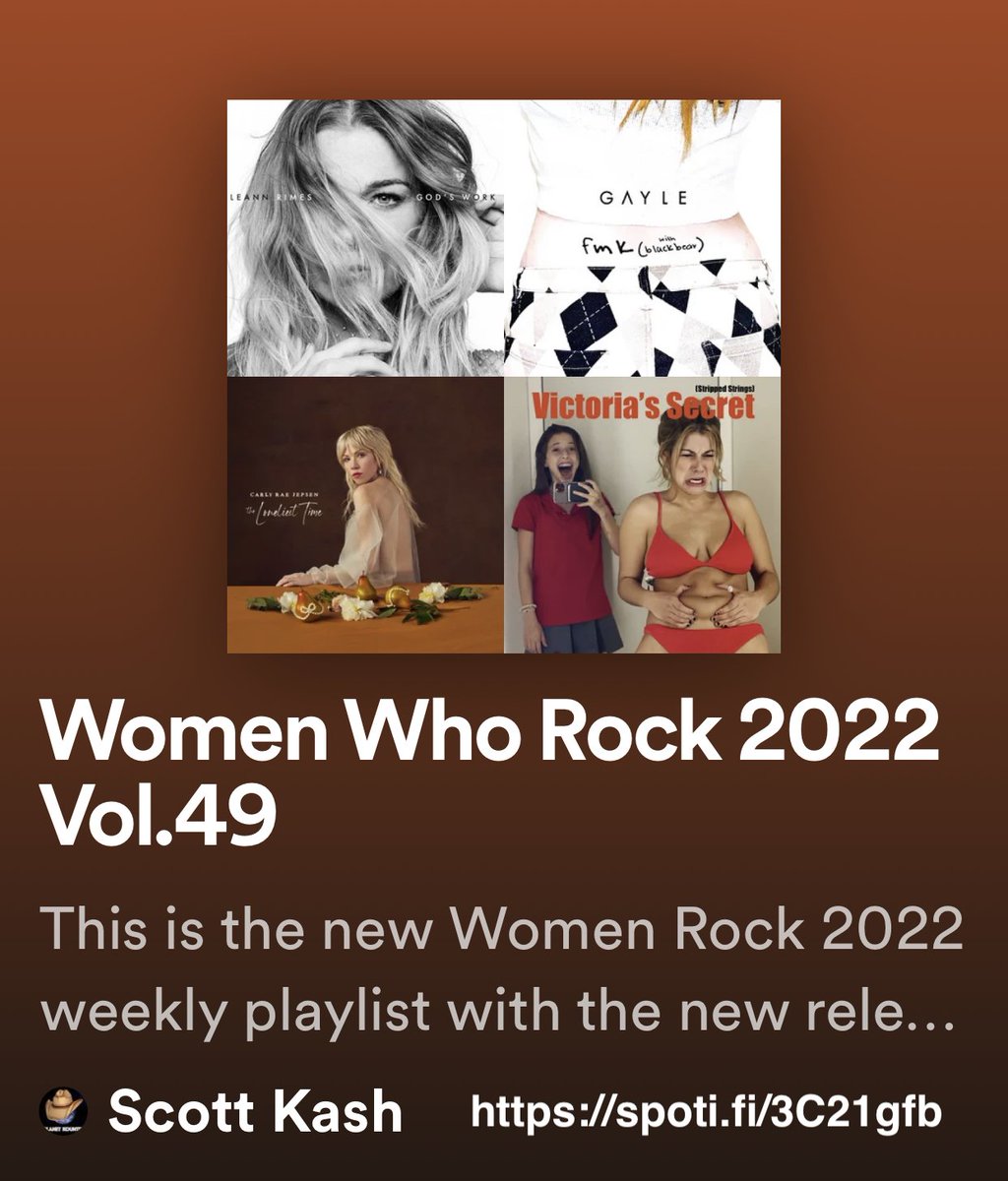 Here’s the new #WomenWhoRock playlist with new releases by @dafnamusic @VincentiKym @michellebranch @AliSingsSongs @nicoannello & @MarisaMcKaye +MORE #Spotify spoti.fi/3C21gfb #NewReleases #Pop #Alternative #Rock #Blues #RnB #rtitbot @rtArtBoost #SpotifyRT