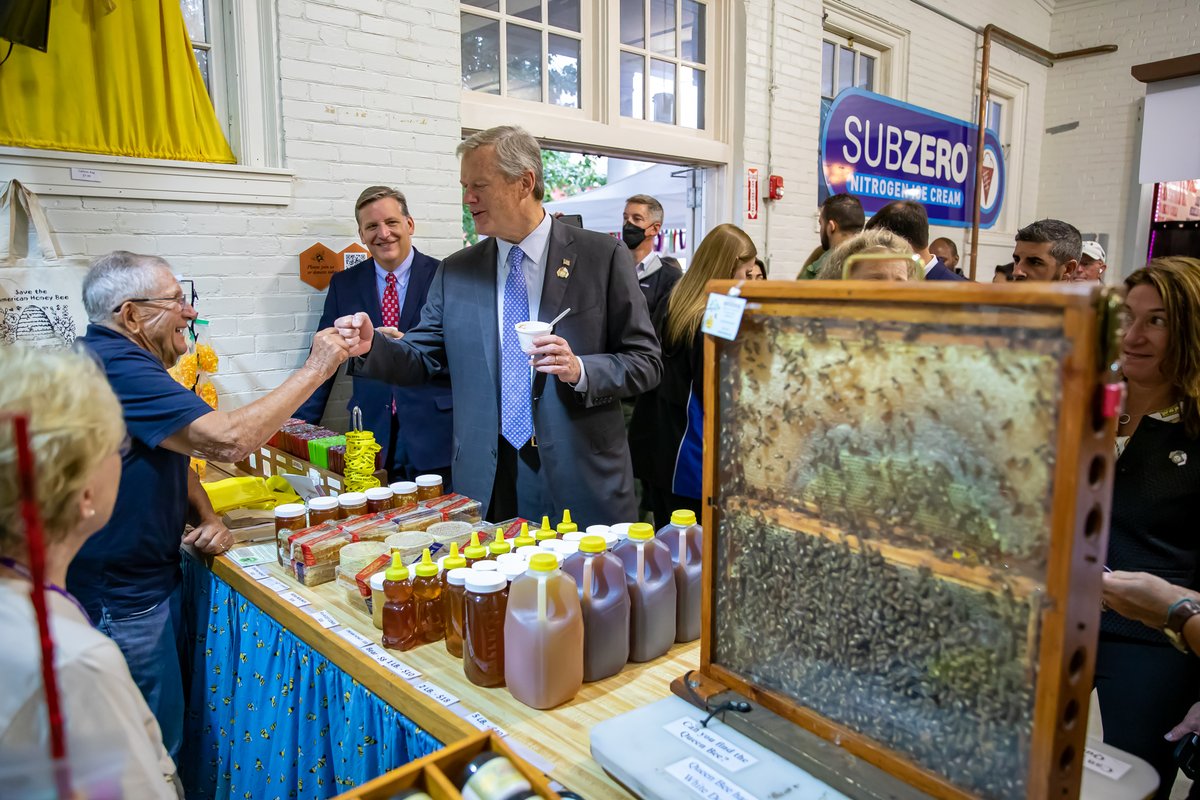 MassEEA's tweet photo. To kick off day 4 of #MAClimateWeek, @MassGovernor, @MassLtGov, & @EEASecretary joined @MassEEA staff to celebrate Massachusetts Day at The Big E to highlight the importance of our agricultural fairs and the impact it has on our economy and tourism. https://t.co/C7Jkqoabcp
