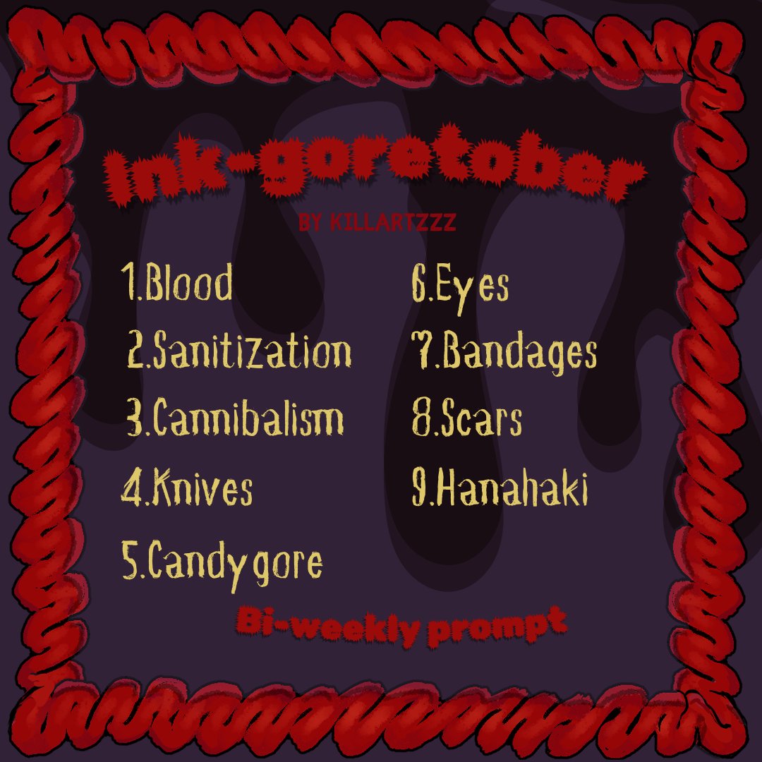 Killartzzz's tweet photo. Who is ready for Ink-Goretober? It's a Splatoon gore prompt for the spooky month of October.
#Splatoon3 #Splatoon https://t.co/Sqy9TWTHUy