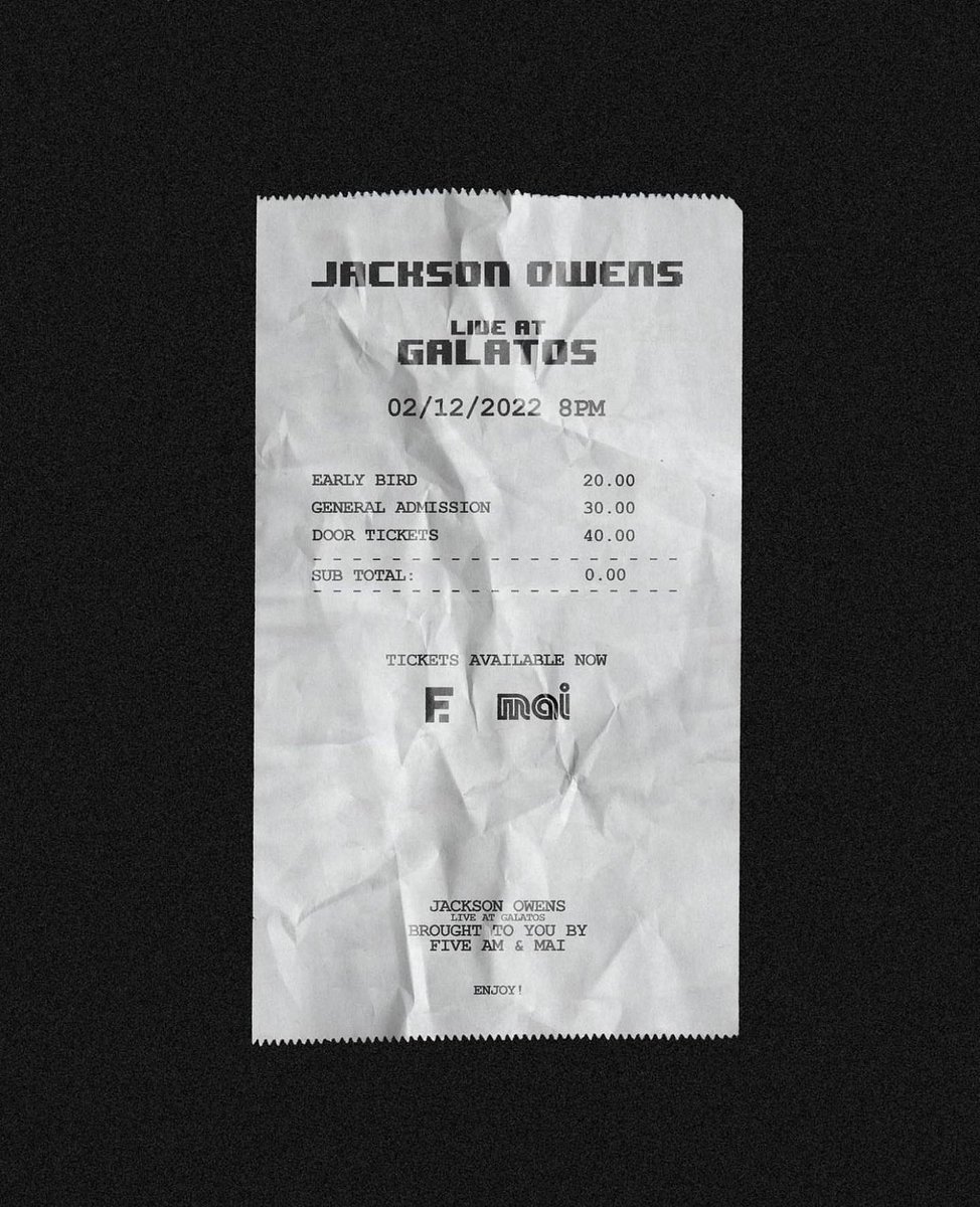 Auckland Dec 2nd Jackson Owens live! <a href="/galatos/">Galatos Bar & Venue</a> plus special guest TBA 🙌🏽 #JacksonOwens Tickets available next Friday 30th Sept
