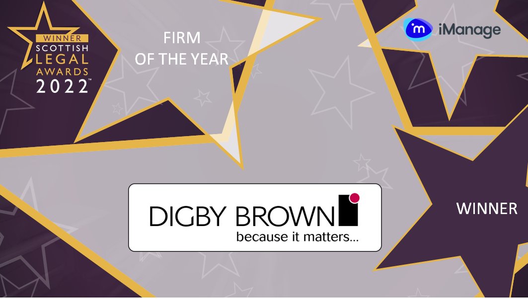 The WINNER of Firm of the Year is Digby Brown - <a href="/DigbyBrownLLP/">Digby Brown LLP</a>  sponsored by iManage - <a href="/imanageinc/">iManage</a> 
#scottishlegalawards #winner