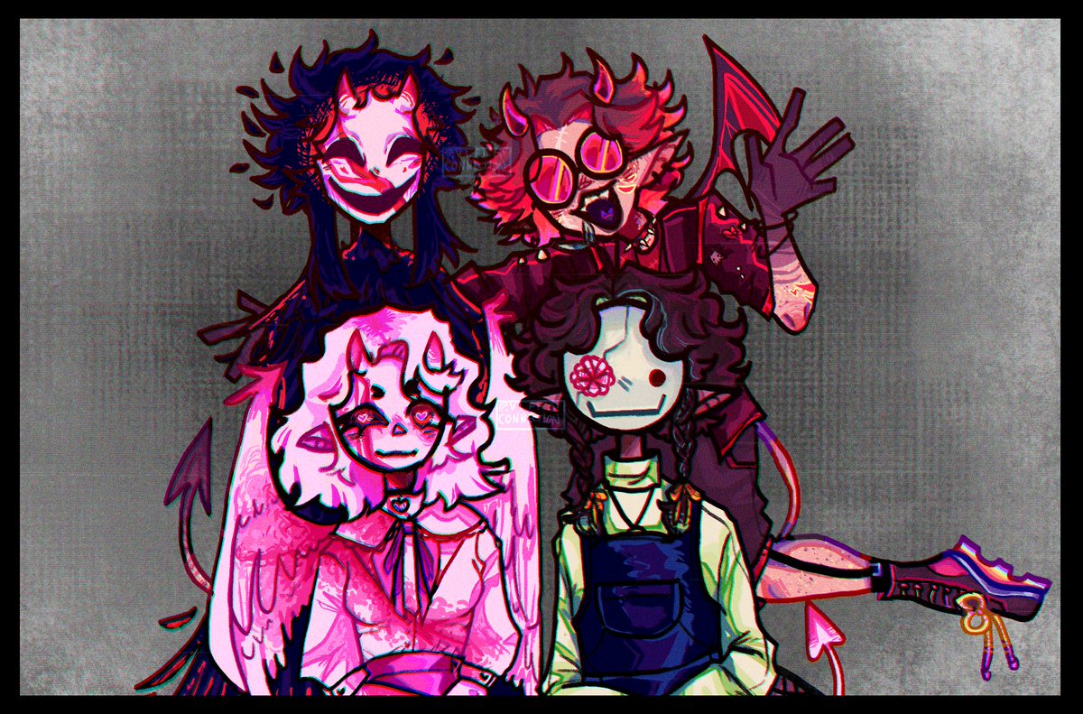 _ViolettaFire's tweet photo. Family photo but they're all adopted and emo (except for Ivory) [ #mcytfanart #demonart @ivorycello @RasplinYT @NotASadTree ] https://t.co/Hjy3L1aoxf