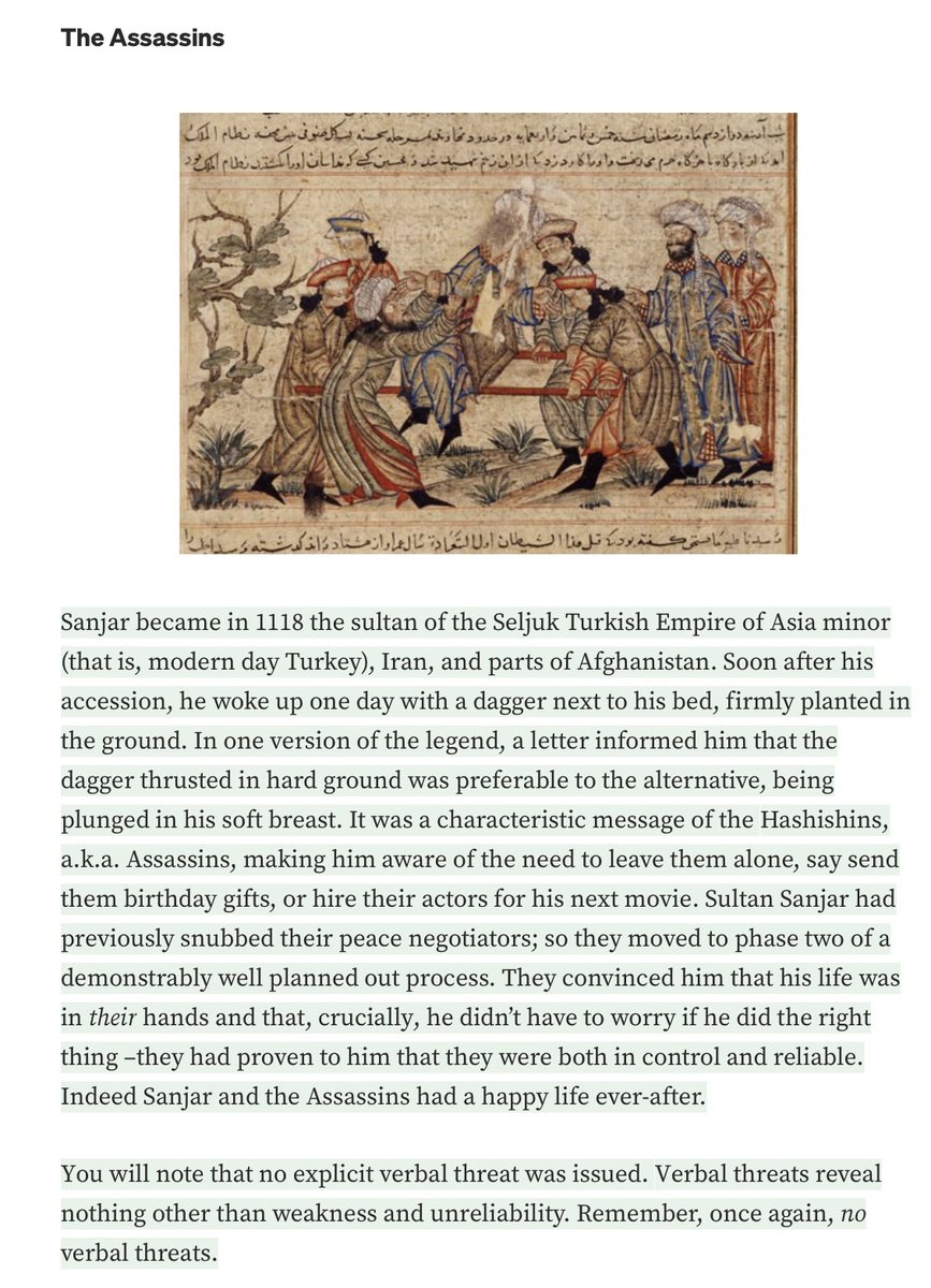 nntaleb's tweet image. FACTA NON VERBA
Many obsessing over the Putin "threat".
A verbal threat is a proclamation of weakness.
The Mafia sends a so-called "message" (like the head of the dead horse in the bed).  Same with Lao Tsu who executed one of the imperial concubines to get respect from others.