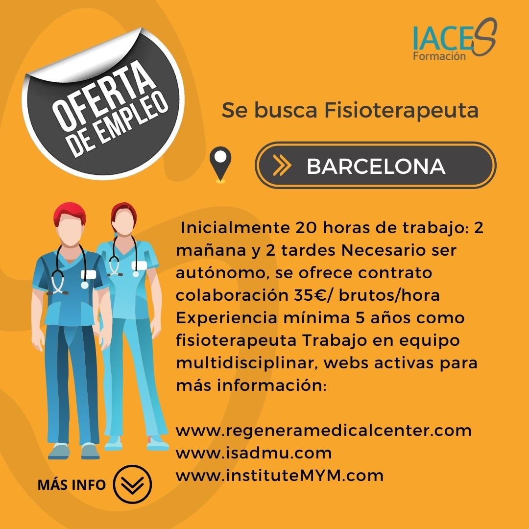 iacesformacion's tweet photo. Oferta de empleo para Fisioterapeuta y Osteópata colegiado en Barcelona
Mandar CV a drjuanmunozortego@gmail.com  
#job #empleo #ofertaempleo #barcelona #fisioterapia #fisioterapeuta #especialista #trabajo https://t.co/nTEo8DchXf