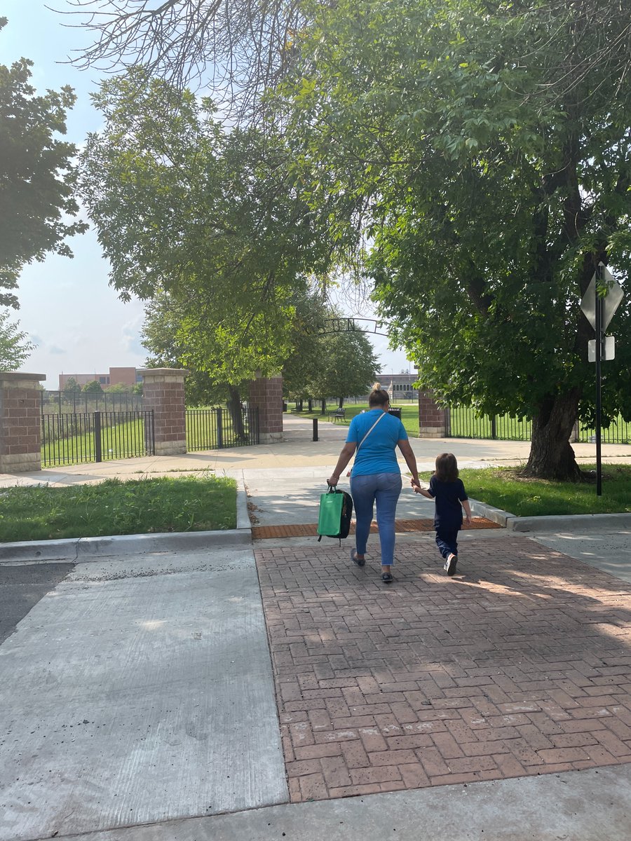 ChicagoDOT's tweet photo. The first of three new raised pedestrian crossings and curb extensions in Belmont Cragin on Long Avenue. The new crossings will make it safer and easier for students and parents to walk to Hanson Park, Prosser Academy, and Hanson Park Elementary. #ChicagoWorks https://t.co/POYCb9IWdv