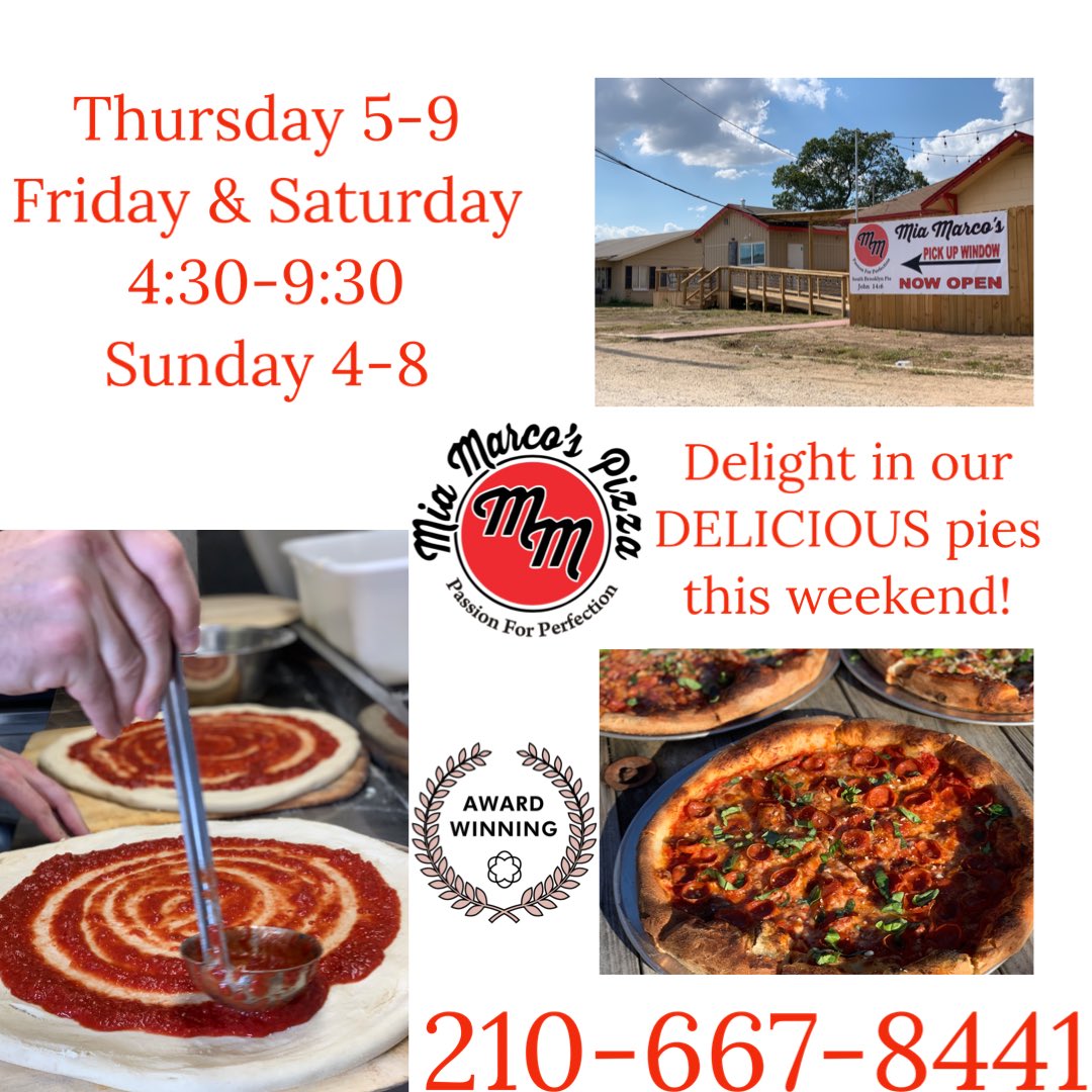 MiaMarcosPizza's tweet photo. Our passion for great pizza is how we became 3X World Champions! Come by and try us out and see the difference! Located at 15939 IH35 in Selma. See ya soon! #pizzanight #bestpizzainsanantonio #thatcrust #fresh https://t.co/zkypjdXBG3
