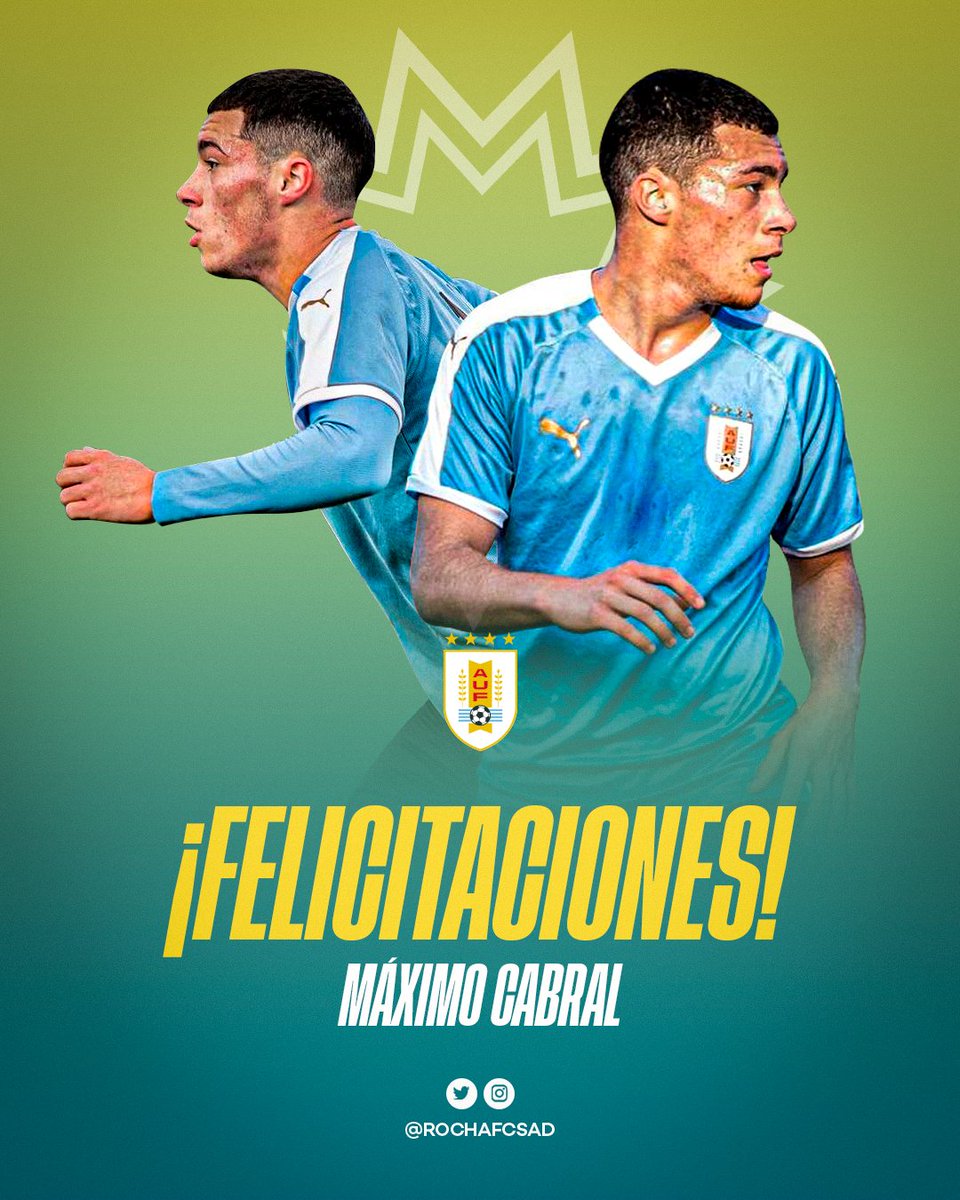 RochaFCSAD's tweet photo. 👏 @MximoCabral7, jugador de @RochaFCSAD, fue titular en la victoria de @Uruguay Sub 17 ante Alemania por 3-1.

🏆 ¡A seguir así!

#LosDelEste ☀️ https://t.co/qNIYP2Y8zt