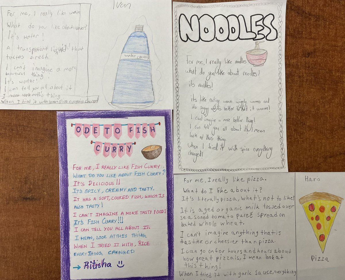MsALMiller's tweet photo. Students @CamillaRoad used descriptive writing to write “Odes to their Favourite Foods” inspired by #tiktok #itscorn #cornkid. An amazing idea! Thanks @ms_ctobias! https://t.co/ENSKFaQ4pL