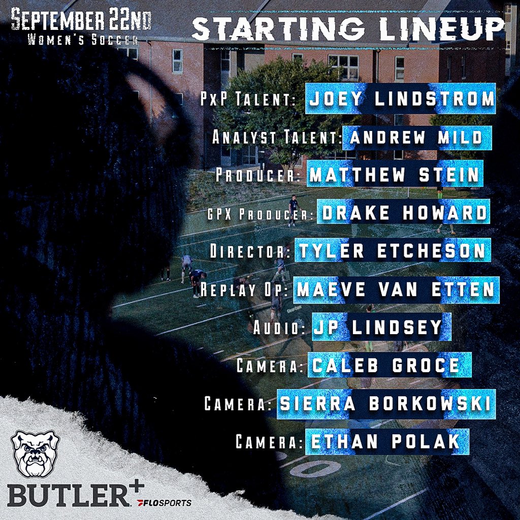Butler Sports Live (@busportslive) on Twitter photo Tonight’s Starting Lineup for <a href="/ButleruWSoccer/">Butler W Soccer</a> vs <a href="/XavierWSOC/">Xavier Women's Soccer</a> on <a href="/BIGEASTdigital/">BIG EAST Digital</a>
7pm kickoff at the Bud & Jackie Sellick Bowl Tonight’s Starting Lineup for <a href="/ButleruWSoccer/">Butler W Soccer</a> vs <a href="/XavierWSOC/">Xavier Women's Soccer</a> on <a href="/BIGEASTdigital/">BIG EAST Digital</a>
7pm kickoff at the Bud & Jackie Sellick Bowl