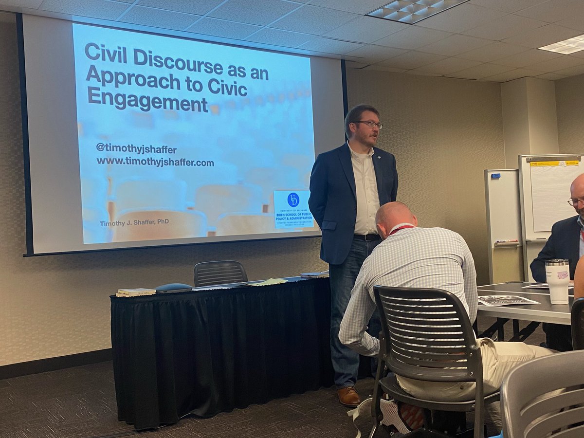 UDBidenSchool's tweet photo. “Civil Discourse as an Approach to Engaged Scholarship” was shared at today’s @EngageSchlrship Consortium by the Biden School’s @SNForg Chair of Civil Discourse @timothyjshaffer. #ESCImpact #SNFIthacaUD https://t.co/te2NvryXKj