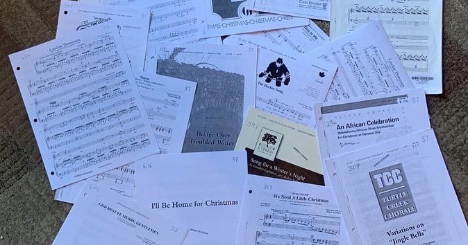 BravadoChoir's tweet photo. Monday, we got the music for Dec 9 &amp; 10's "25th of Bravado!" show. Save the date!!...looks like a lot of music to memorize...and the choreo....and uh the Scott Herman comedy bits, promotion videos.....good to be retired…more time to prepare....OK back to it!! Breathe...Breathe. https://t.co/o0WZ9zsfAF