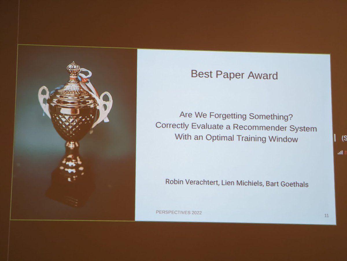 Lien Michiels (@lienmichiels) on Twitter photo Best Paper Award at the #Perspectives22 workshop at #RecSys22 with <a href="/R_Verachtert/">Robin Verachtert</a> and <a href="/goethals/">Bart Goethals</a> 😍 We’ve been applying the principles explained in the paper in our production experiments at <a href="/Froomle/">Froomle</a> for years, with impressive results! Best Paper Award at the #Perspectives22 workshop at #RecSys22 with <a href="/R_Verachtert/">Robin Verachtert</a> and <a href="/goethals/">Bart Goethals</a> 😍 We’ve been applying the principles explained in the paper in our production experiments at <a href="/Froomle/">Froomle</a> for years, with impressive results!