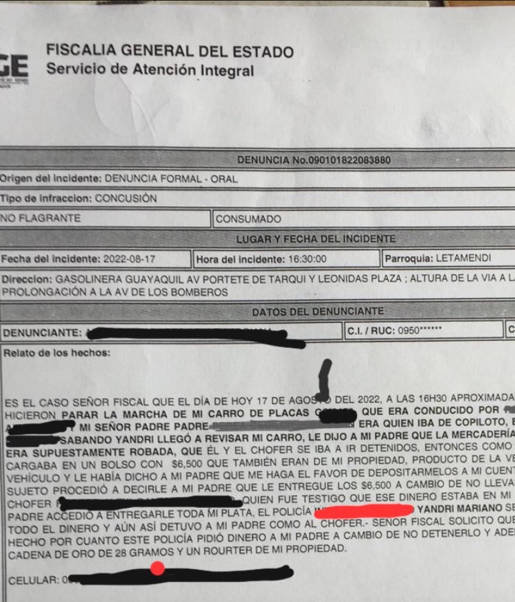 sinpalabras911's tweet photo. @JuridicaPopular La bendita DENUNCIA @PoliciaEcuador @DianaSalazarM2 @FiscaliaEcuador policías ladrones y quien me@devuelve el dinero q se me llevaron abusivos corruptos https://t.co/FF9N9sv21S