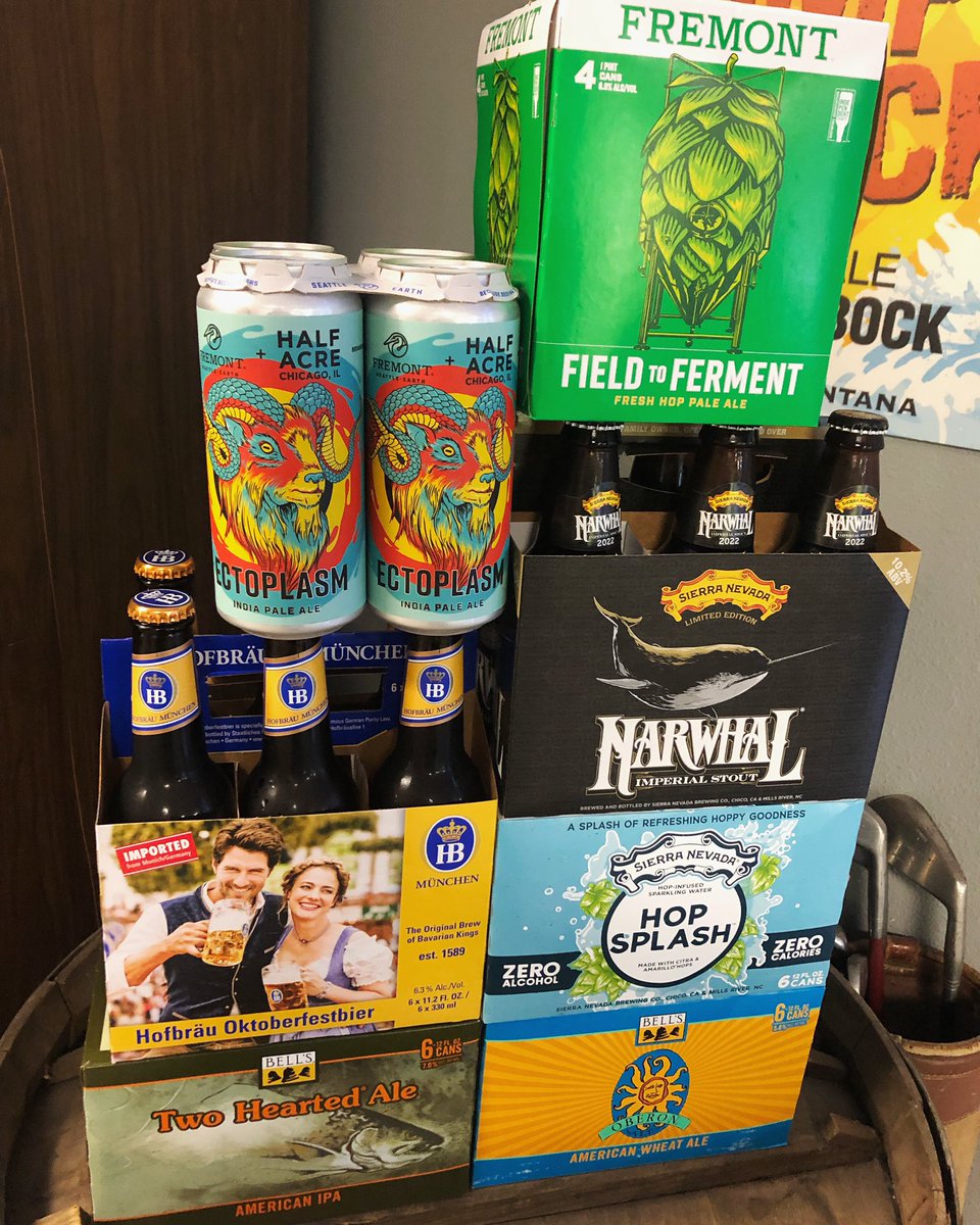 SulaBigHead1's tweet photo. A little something for everyone hitting the coolers this week 🍻 @bellsbrewery #twohearted #oberon @hofbraeuhaus_muenchen #oktoberfest @fremontbrewing #freshhop @halfacrebeer #ipa @sierranevada #narwhal #hopsplash #missoula #beerstore #bottleshop #montana https://t.co/Fd5HfbvRgS