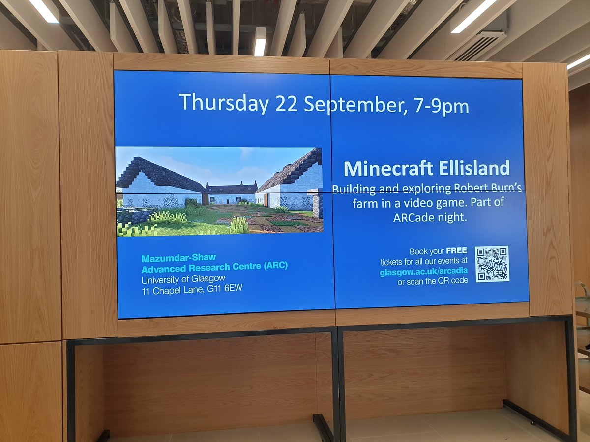 DrTimPeacock's tweet photo. Very positive evening showcasing #Minecraft Ellisland with @UofGGamesLab @UofGMinecraft in XR Suite at #UofGARCadia ARCade night. Many thanks @UofGARC @UofGPE. For Minecraft owners, Java version of Robert Burns' farm at Ellisland is available free online. https://t.co/wE0VQN0alZ https://t.co/IpXgX6XqRR