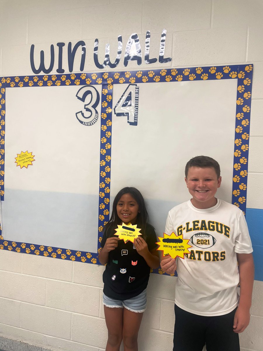 First 4th grade win wall today!! We are so proud of these two for challenging each other in math today! 🥰  <a href="/ctetigers/">Cumberland Trace ES</a>